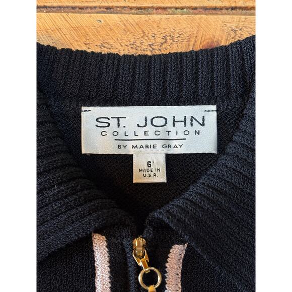 Womens St. John Black Full Zip Sweater Blazer Pink Trim Gold Zipper Size‎ 6 - Picture 8 of 11